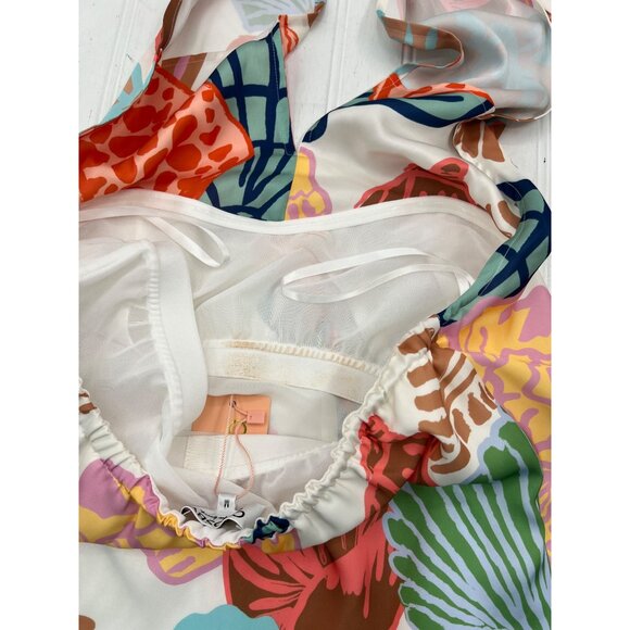 Crosby By Mollie Burch Multicolor Satin Halter Blouse Sea-Inspired Print sz Med - Picture 7 of 8